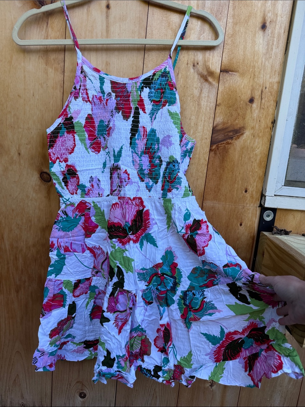 rue21 White Floral Smocked Sundress with Pink & Teal Accents